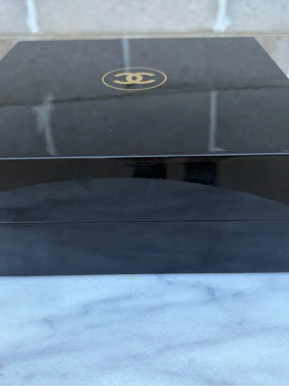 Chanel VIP Gift Black Lacquer Box CC Logo Jewelry Trunk Vanity Case